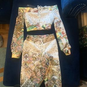 XS White/Combo Printed Pant Set